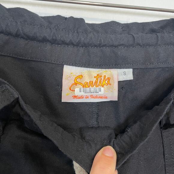 Santiki – Black Cotton Wide Leg Drawstring Pants - Picture 7 of 8